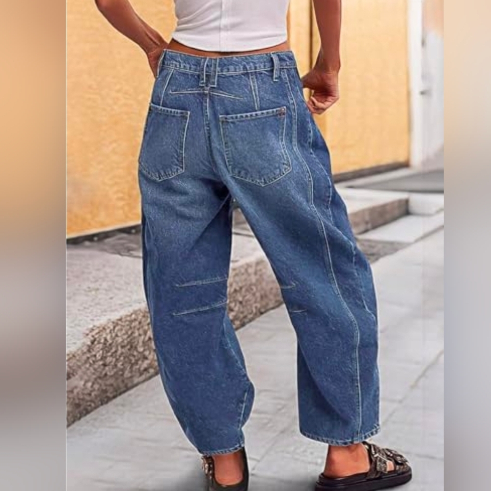 UNBRANDED WOMENS SLOUCHY BARREL 5 POCKET JEANS sz 8 EUC 90s BOHO DENIM DISTRESS - Picture 2 of 12